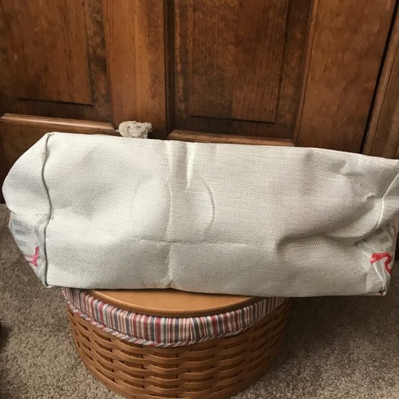 NWOT Pink Flamingos on Pearl and Gray Tote Bag w/Thick Rope Double Handles - Picture 8 of 10